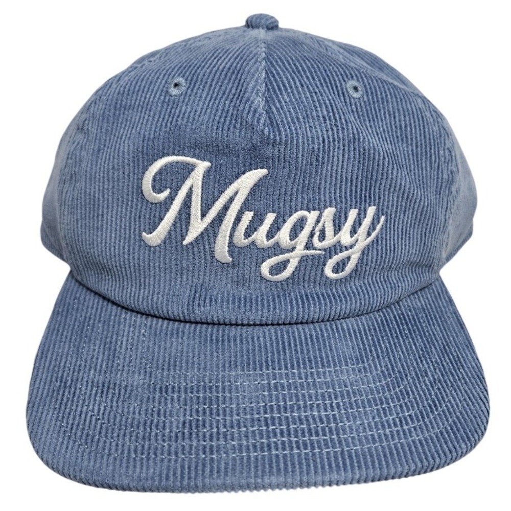 Mugsy Corduroy Hat Blue Embroidered Logo Baseball Cap Adjustable Strap